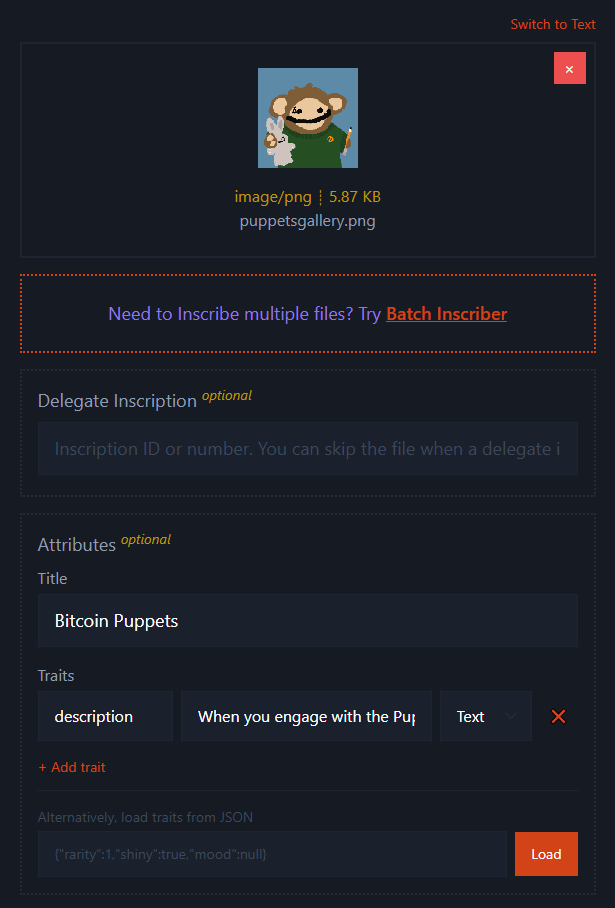 Example Attributes section on inscribe.dev